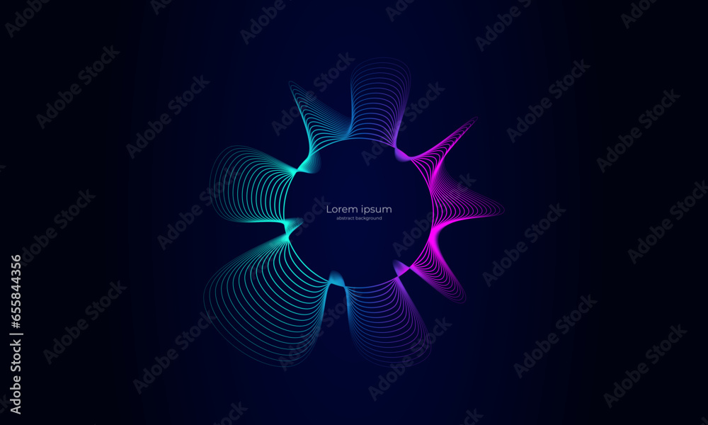 Poster abstract background of wavy lines of sound wave, isolated on a dark background. concept of music, te