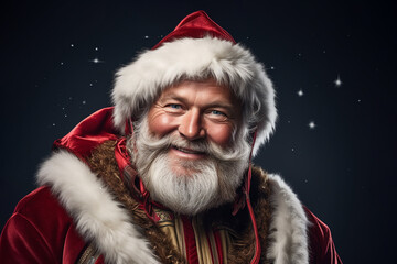 A picture of santa claus wearing a modern red jacket, christmas photo