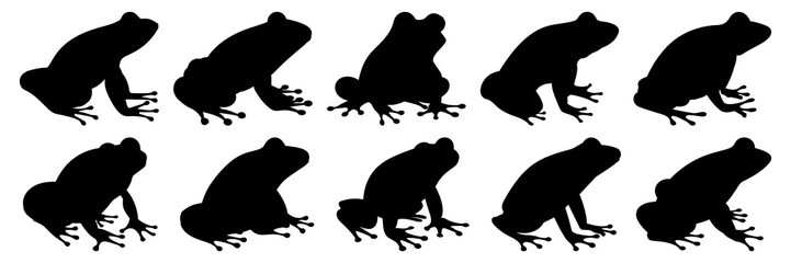 Frog silhouettes set, large pack of vector silhouette design, isolated white background
