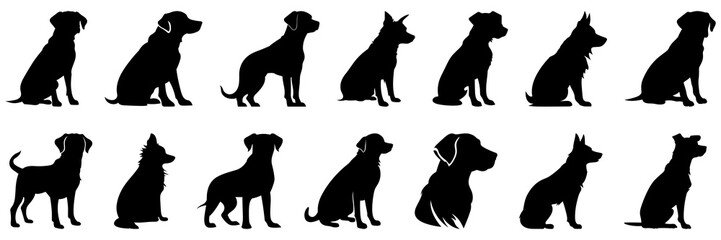 Dog silhouettes set, large pack of vector silhouette design, isolated white background - obrazy, fototapety, plakaty