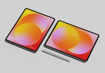 Two Tablets with Digital Pen Mockup 
