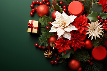 Fototapeta na wymiar christmas wreath with red ribbon background