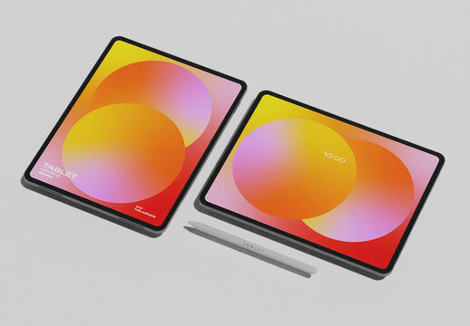 Two Tablets With Digital Pen Mockup 