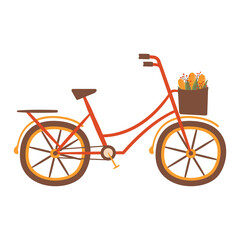Autumn hand drawn clipart. Fall season cozy symbol. Autumn seasonal element - bicycle. Harvest colorful illustration. Thanksgiving flat icon. Stock design