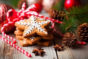Obraz na płótnie Canvas Christmas cookies with festive decoration. generative ai.