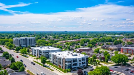 Exploring Overland Park: A Captivating Aerial View of the City's Architecture and Skyline in the Midwestern State of Kansas - obrazy, fototapety, plakaty