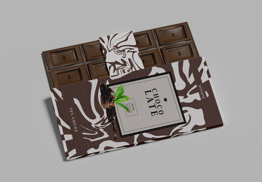 Chocolate Bar with Box Packaging Mockup