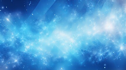 Abstract blue background with snowflakes and stars. Festive winter holiday wallpaper. - obrazy, fototapety, plakaty