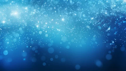 Poster Abstract blue background with snowflakes and stars. Festive winter holiday wallpaper. © hassan