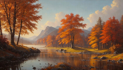 Fototapeta premium Autumn landscape, generative ai