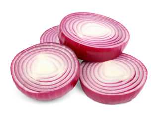 Red onion slices isolated on transparent or white background, png