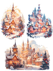 Christmas village with Snow in vintage style. Winter Village Landscape. Christmas Holidays.Generative Ai