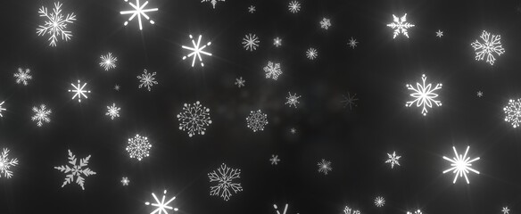 Snowflakes - golden openwork shiny snowflakes, star, 3D rendering.