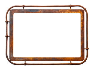 Vintage rusty metal frame isolated on transparent or white background, png