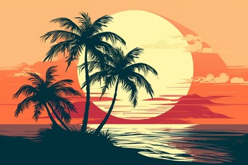 Illustration of a palm tree background. Generative AI