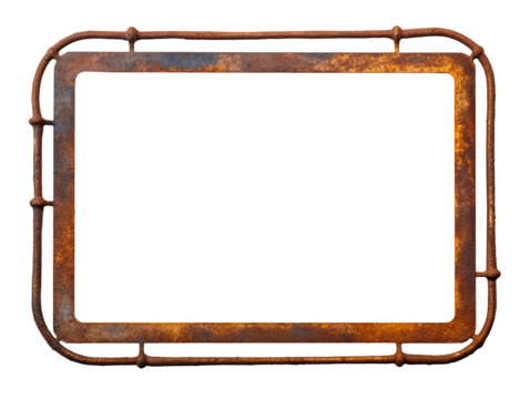 Vintage rusty metal frame isolated on transparent or white background, png