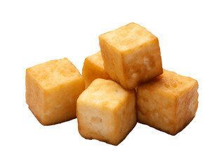 Marinated tofu cubes isolated on transparent or white background, png