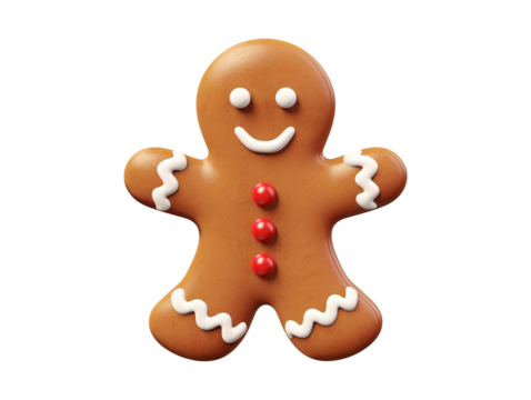Gingerbread man Christmas decoration isolated on transparent or white background, png