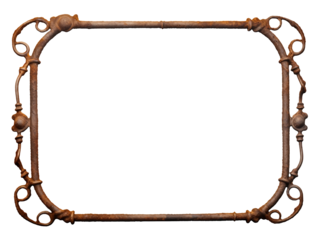 Vintage rusty metal frame isolated on transparent or white background, png