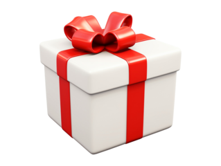 Gift box with a red ribbon bow isolated on transparent or white background, png