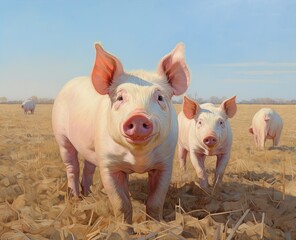Pigs on an open farm. Great for stories on sustainable agriculture, farming, animal husbandry, food supply, rural living and more. 