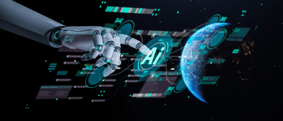 Artificial Intelligence is Changing the World concept.Digital world smart technology,AI artificial intelligence hands robot digital technology world,security system,big data analytic future technology