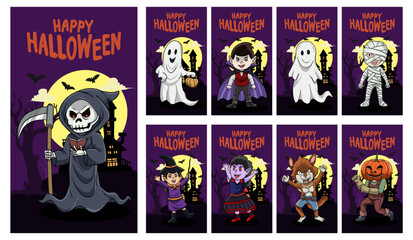 Collection of halloween party card set template