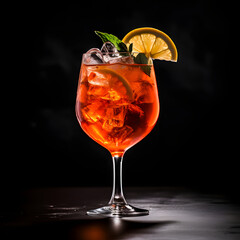 Aperol spritz cocktail glass on black background