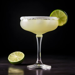 Margarita cocktail glass on black background