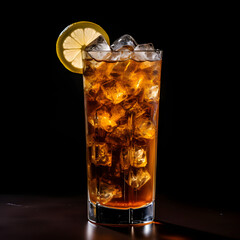 Long island ice tea cocktail glass on black background