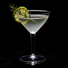 Vesper cocktail glass on black background