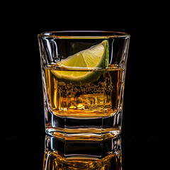 Tequila cocktail glass on black background