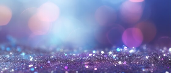 Sparkling silver, purple, and blue lights on a blurry background