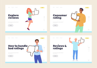 Isolated set of landing page for online service giving customer review and feedback statics - obrazy, fototapety, plakaty