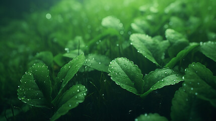 fern leaf with dew drops - obrazy, fototapety, plakaty