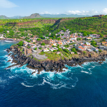 Cidade Velha Aerial View. The oldest city in the Republic of Cape Verde. Santiago Island Landscape. The Republic of Cape Verde is an island country in the Atlantic Ocean. Africa.