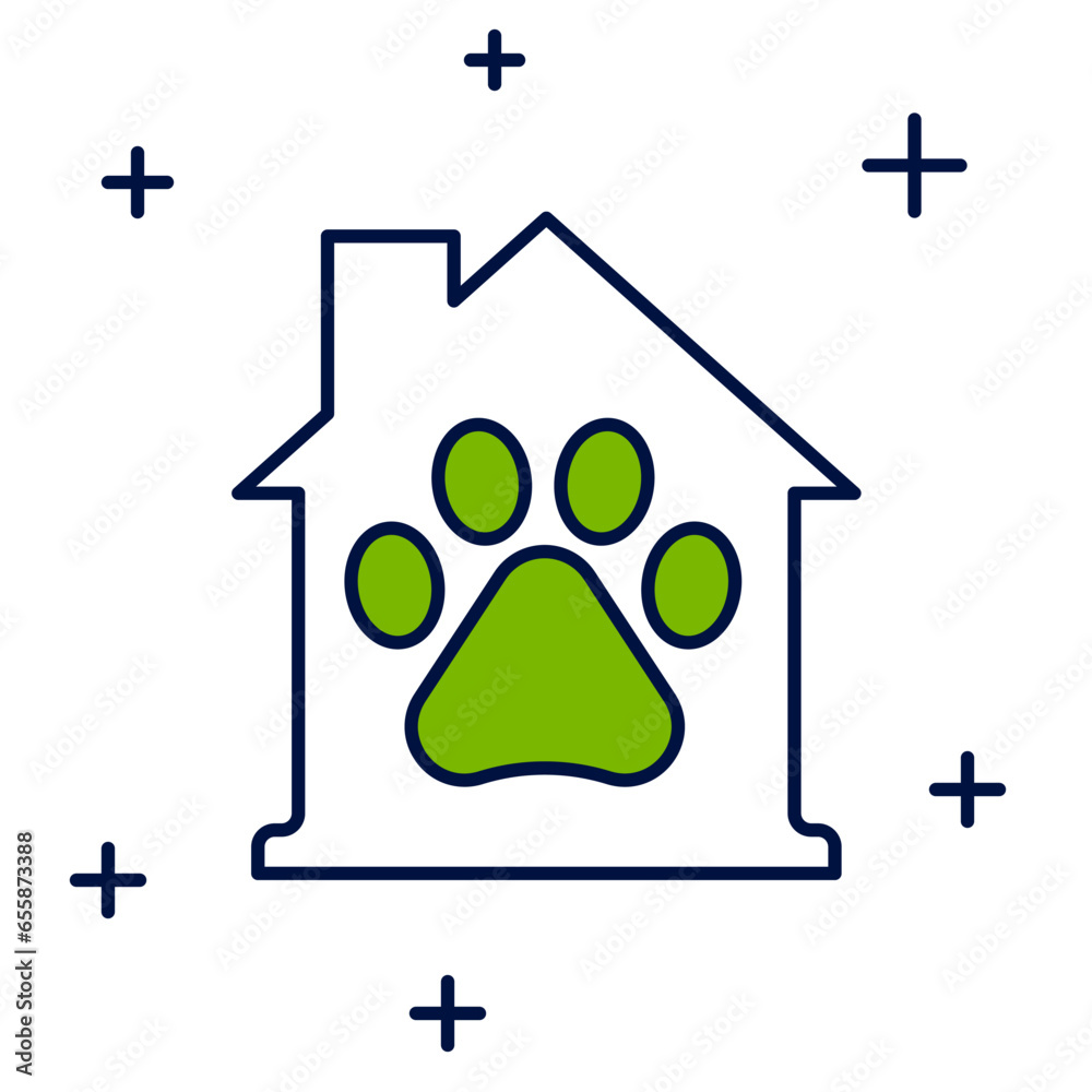 Sticker filled outline pet house icon isolated on white background. vector