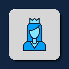 Filled outline Princess icon isolated on blue background. Vector