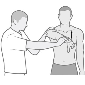Shoulder examination. O'Brien Test. illustration is part of series shoulder examination
