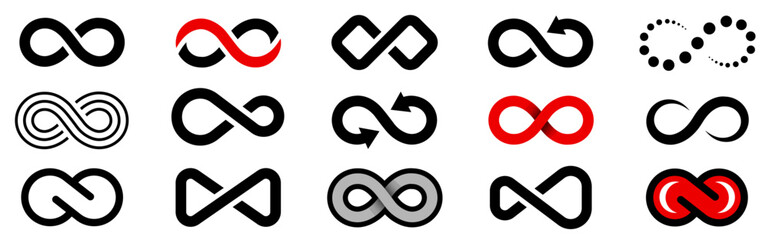 Infinity symbol set. Arrow infinity. Set of infinity icons. Eternal, limitless, endless, life logo, unlimited. Vector illustration. - obrazy, fototapety, plakaty