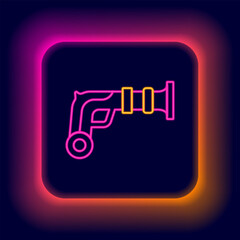 Glowing neon line Vintage pistols icon isolated on black background. Ancient weapon. Colorful outline concept. Vector