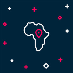Line Map of Africa icon isolated on blue background. Colorful outline concept. Vector