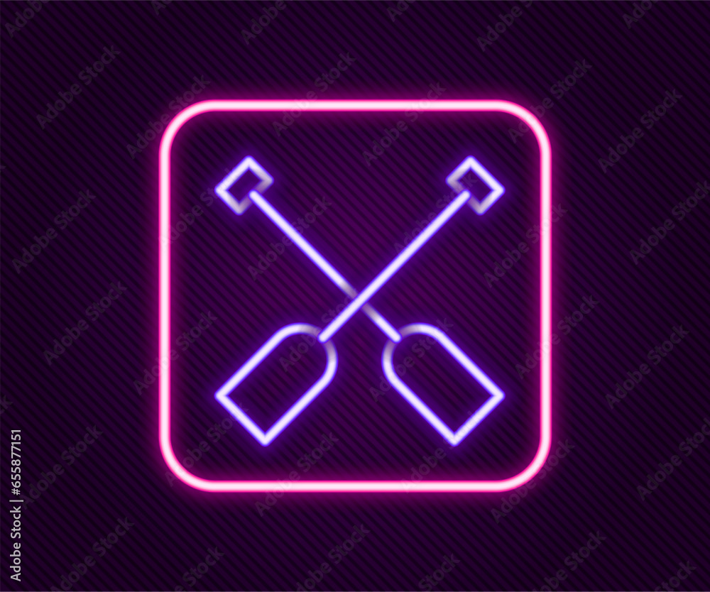 Sticker Glowing neon line Paddle icon isolated on black background. Paddle boat oars. Colorful outline concept. Vector