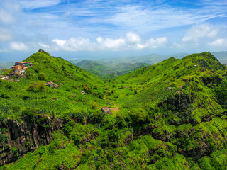 Cape Verde Aerial View. Mountainous Green Santiago Island Landscape. The Republic of Cape Verde is...