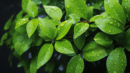 Fototapeta premium green leaves with water drops