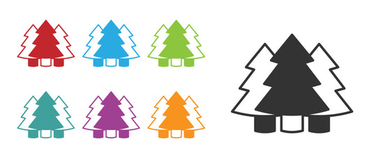 Black Christmas tree icon isolated on white background. Merry Christmas and Happy New Year. Set icons colorful. Vector