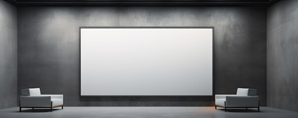 white blackboard in grey design interior. Blank white frame board on wall