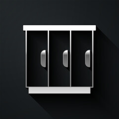 Silver Wardrobe icon isolated on black background. Cupboard sign. Long shadow style. Vector