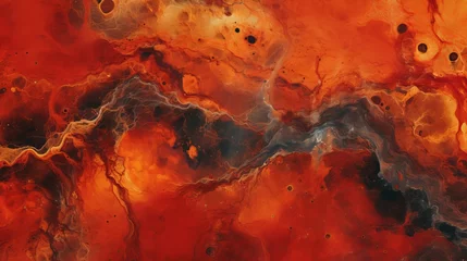  Red and orange water flowing in a river - abstract background © hassan