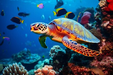 Fototapeta na wymiar черепаха под водой